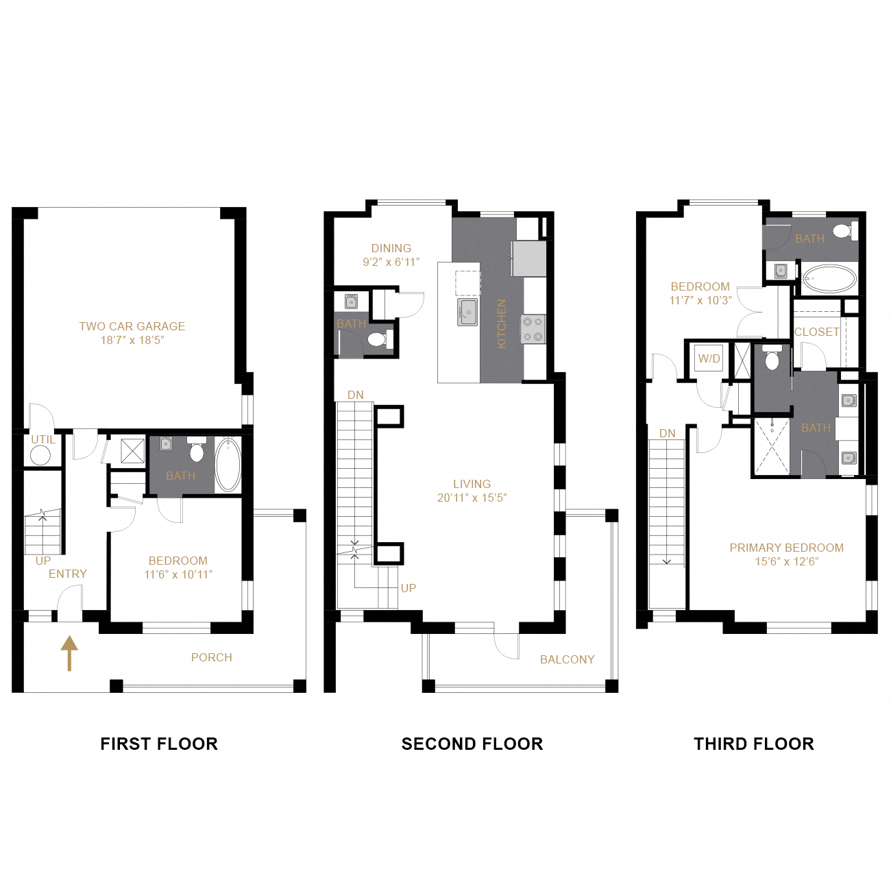 Floor plan for 3 beds, 3.5 baths, 2214 sqft